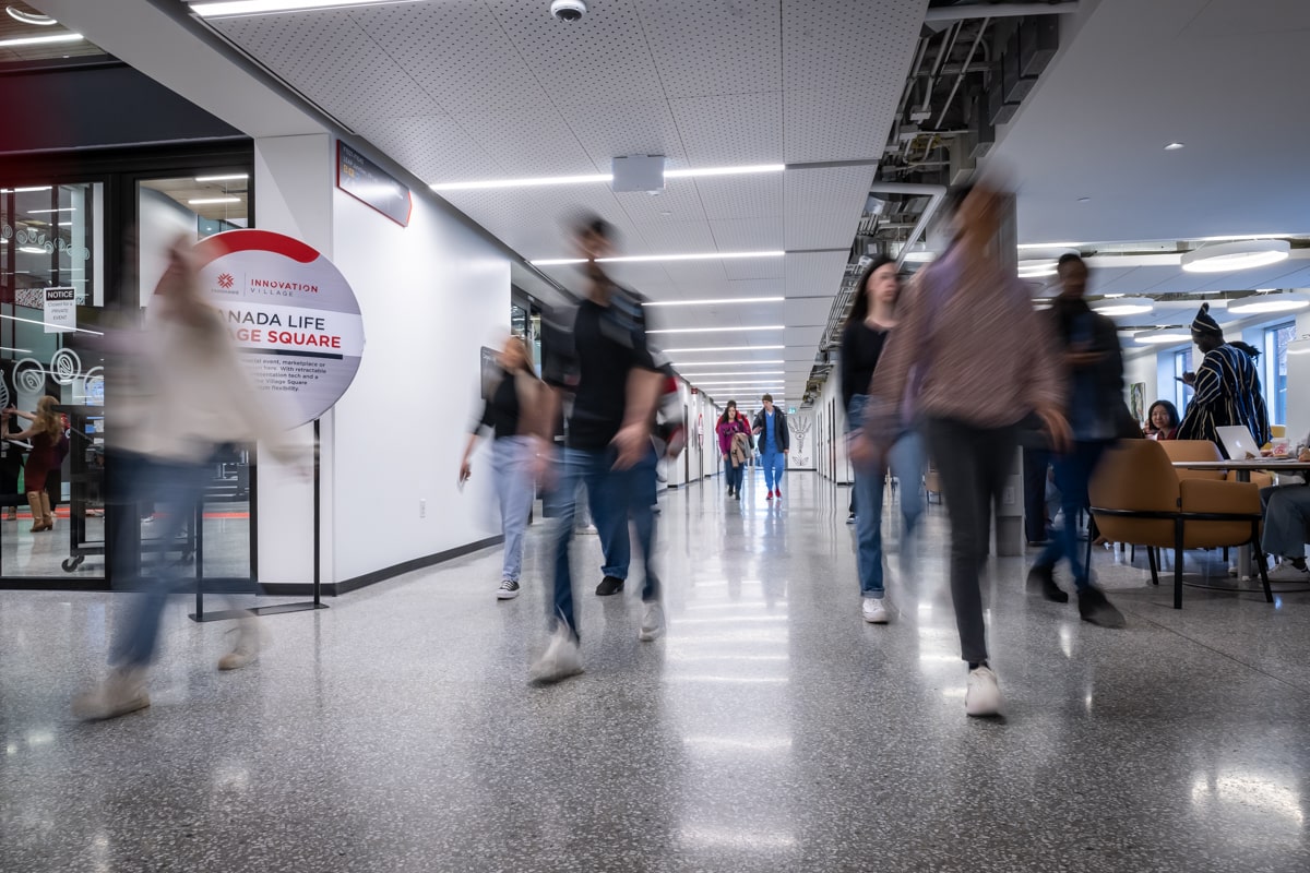 students walking through Innovation Village