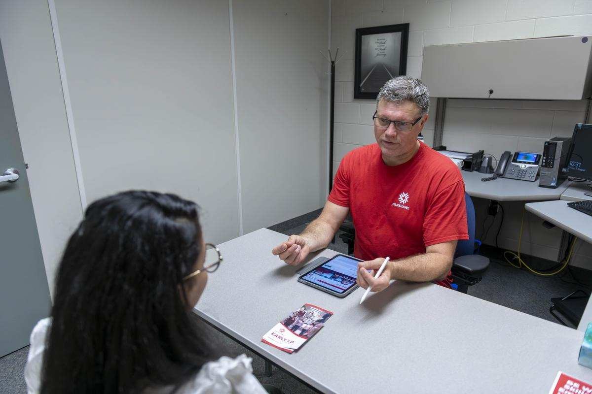 fanshawe counsellor talks to student